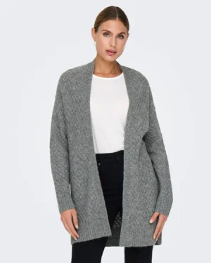 Cardigan de Punto Gris Largo