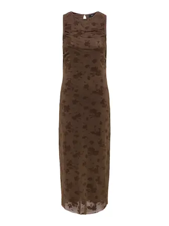 Vestido Flores Gasa Marrón