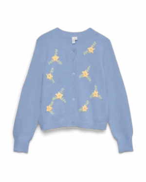 Cardigan Punto Azul Flores