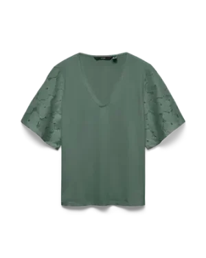 Camiseta Pico Verde Flores Mangas