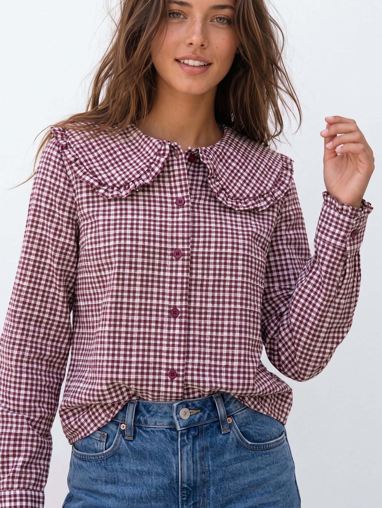 Blusa Cuadros Granate